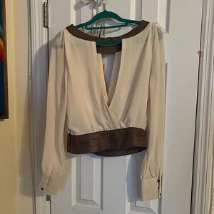 Elegant Front Back Cut Blouse with Leather Elements